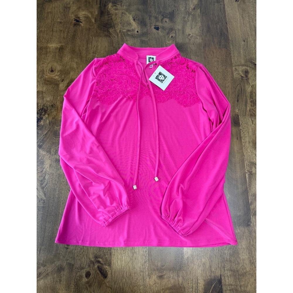 NWT Womens Anne‎ Klein pink peacock blouse lace detail msrp $79 size XS
